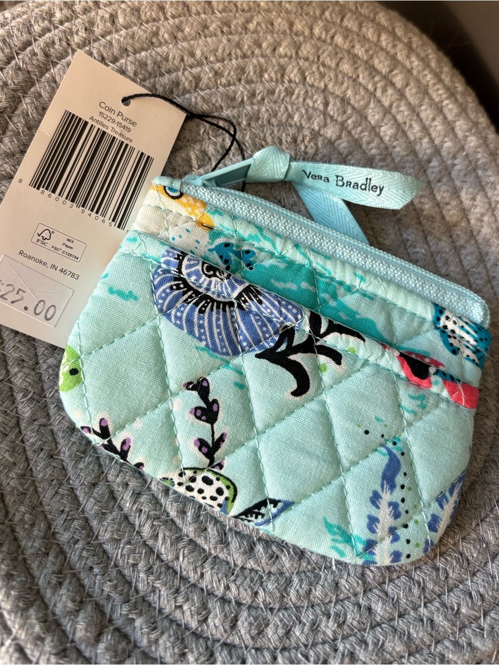 🐠🪸Vera Bradley Quilted Antilles Treasure Mini Coin Purse/pouch/air bud case